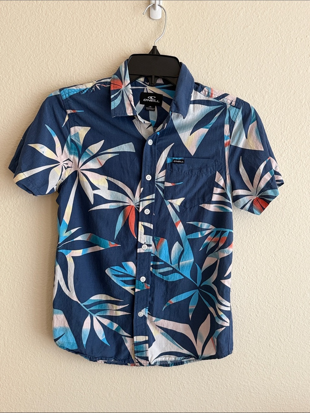 O'Neill Boys Navy Tropical Print Short-Sleeve Button-Up Shirt